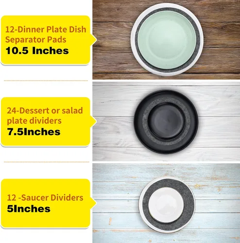 Vista 6 de Imncya Separadores de platos, juego de 60 y 3 tamaños diferentes, separadores de placas de fieltro suave grueso y premium para China, plato, Gris