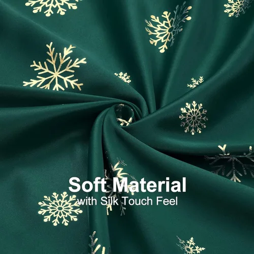 Vista 6 de Cortinas de Navidad de Nivel con Estampado de Copos de Nieve Dorados en Papel Aluminio - 36 Pulgadas de Largo, Cortinas Verdes con Bolsillo