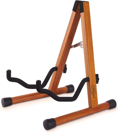 Vista 8 de SNIGJAT Soporte de madera acústico, mini eléctrico ajustable, soporte de guitarra para guitarra con acolchado de espuma, soporte de bajo plegable