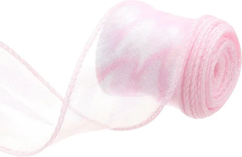 Vista 61 de MECCANIXITY - Cinta de organza con cable de 1 1/2" de ancho, brillante, transparente, con brillo irisado en tonos pastel, cinta de gasa para Beige