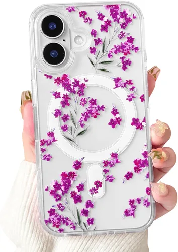 Vista 26 de NITITOP Funda magnética transparente compatible con iPhone 14 Plus/15 Plus, compatible con MagSafe lindas flores, hojas florales para mujeres