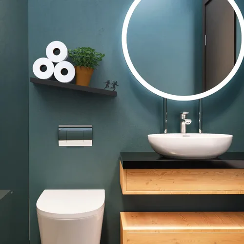 Vista 4 de Artori - Estante flotante de papel higiénico – Decoraciones de pared de baño, soporte de papel higiénico de pared inclinado, organizador
