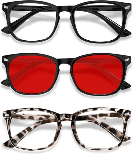 Vista 14 de Gafas de luz azul para niños, paquete de 3 unidades, marco flexible TR90 inastillable, lentes transparentes y rojas, gafas falsas para niños de 2 a