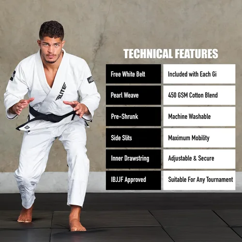 Vista 5 de Elite Sports - Kimono para hombres, gi, aprobado por la IBJJF, tela pre-encogida con cinturón para Jiu Jitsu brasileño (ver guía de tallas)