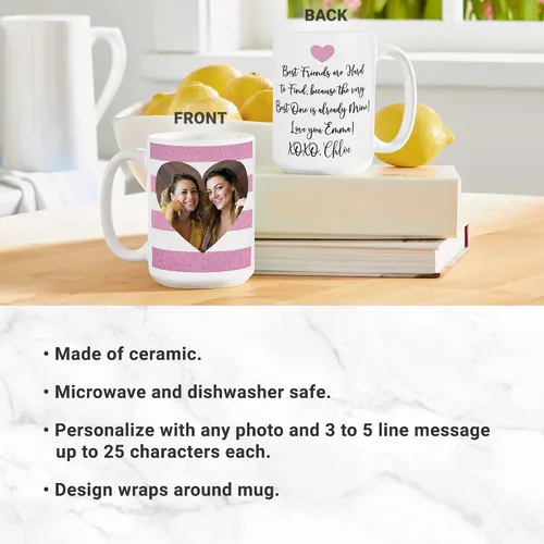 Vista 3 de Let's Make Memories Taza de corazón con foto personalizada - Para él - Para ella