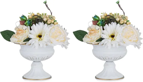 Vista 9 de NUPTIO Jarrones de oro envejecido para centros de mesa: 2 piezas de jarrones pequeños de compota para flores - Decoración de cuenco de pedestal