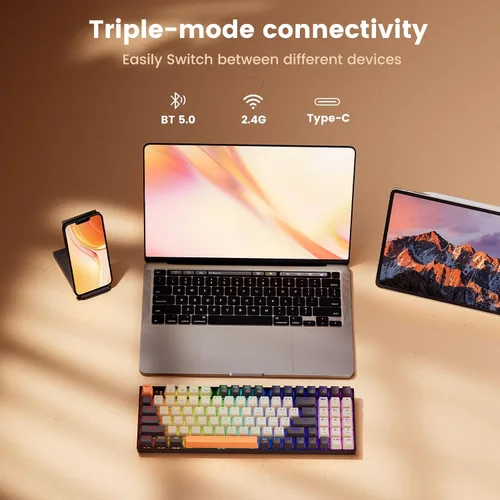 Vista 2 de Redragon Teclado mecánico inalámbrico para juegos, triple modo 2.4GUSB-CBluetooth, retroiluminación RGB, programable, almohadilla numérica