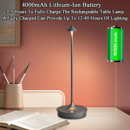 Vista 5 de Cordless Table Lamp Rechargeable Led Desk Lamp Battery Operated Table Lamps Touch Dimmable Lamp Portable Outdoor Table Light for Restaurants and