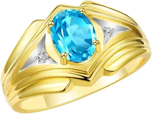 Vista 3 de RYLOS Anillos de plata chapados en oro amarillo para hombre, estilo clásico de diseñador, 0.354 x 0.276 in, anillo ovalado de piedras preciosas