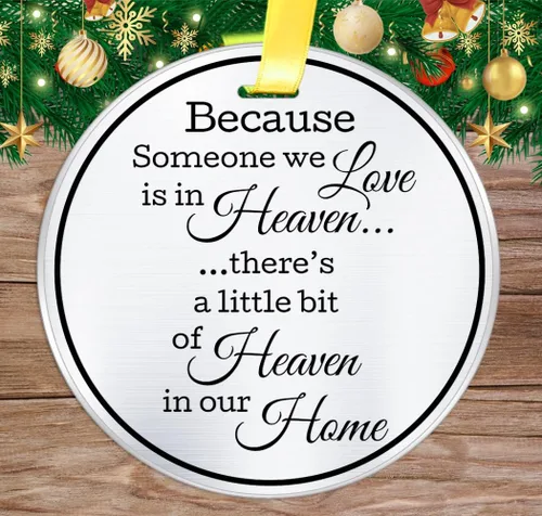 Vista 2 de Adorno conmemorativo de recuerdo de Navidad, porque alguien que amamos está en el cielo, regalo de condolencias de recuerdo, adornos de Navidad