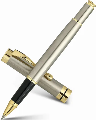 Vista 12 de BEILUNER - Bolígrafos personalizados de alta calidad, impresionante bolígrafo de metal cromado de plata brillante con borde dorado, elegante set
