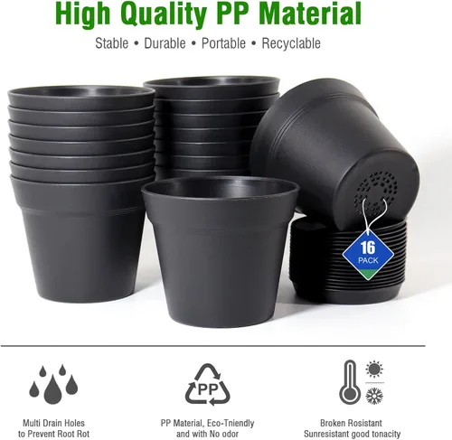 Vista 7 de WOUSIWER Paquete de 16 macetas de plástico de 6 pulgadas para macetas de interior, resistentes y elegantes de 6 pulgadas para plantas