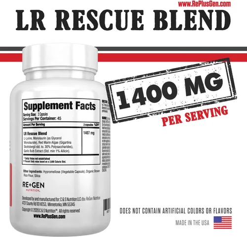 Vista 5 de Re+Gen Nutrition Lysine Rescue, suplemento de aminoácidos para una salud inmune más fuerte y síntesis de colágeno en mujeres y hombres, promueve