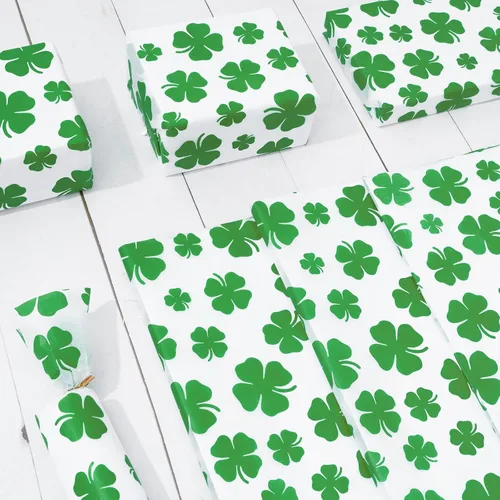Vista 4 de Whaline 100 hojas de papel de seda para el día de San Patricio, acuarela, trébol, papel de regalo de trébol verde, papel de regalo para el hogar