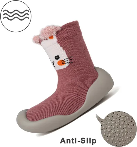 Vista 5 de Zapatos de calcetín para bebé, suela de goma suave, antideslizante, para interiores, para bebés, niños y niñas, zapatos de entrenamiento