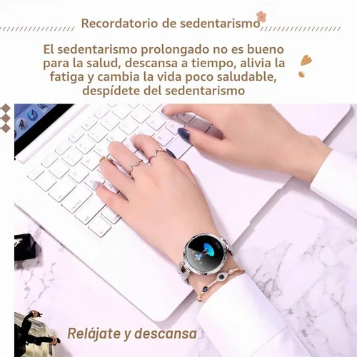 Vista 5 de findtime Reloj inteligente plateado para mujer, pulsera inteligente con diamantes de acero inoxidable, elegante rastreador de fitness, podómetro