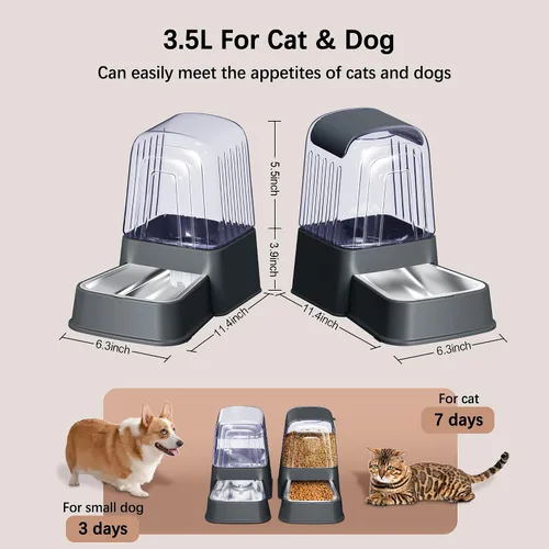 Vista 6 de Juego de alimentador automático de alimentos y dispensador de agua para perros y gatos con cuencos de acero inoxidable, alimentadores de agua y 3.5L