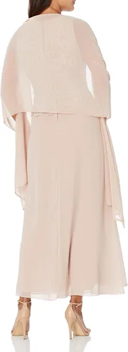 Vista 2 de J Kara Vestido largo sin mangas con cuentas festoneadas para mujer con bufanda