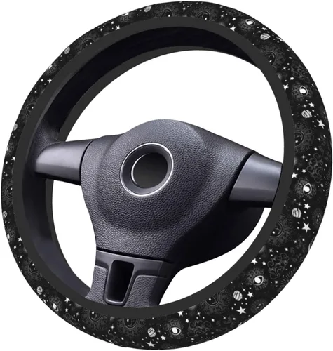 Vista 4 de Funda de volante para auto, universal de 15 pulgadas, de neopreno, con diseño de luna, sol y galaxia espacial, para interior, accesorios de 17