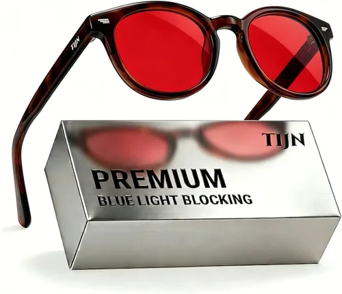 Vista 14 de TIJN Blue Light Blocking Glasses Men Women,Vintage Round Frame Eyeglasses Flexible Lightweight Frames,Red Orange Clear Lens for Computer Gaming