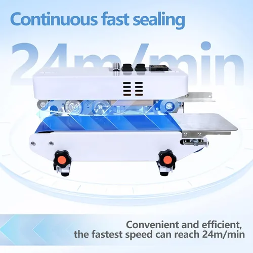 Vista 5 de Máquina selladora térmica comercial, máquina automática de sellado continuo de bandas de bolsas con control digital de temperatura, velocidad