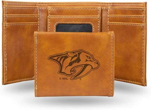 Vista 47 de NHL Rico Industries - Billetera triple grabada con láser y tres pliegues, accesorio para hombre