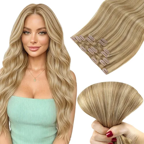 Vista 40 de Ve Sunny Extensiones de cabello clip-in de cabello humano real con reflejos, extensiones de cabello con clip para cabello corto, marrón oscuro