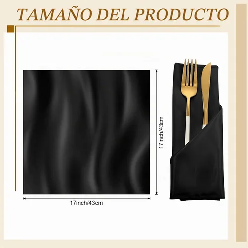 Vista 2 de 150 servilletas de satén a granel de 17 x 17 pulgadas, servilletas cuadradas de seda suave para cena, servilletas elegantes de satén para bodas Negro