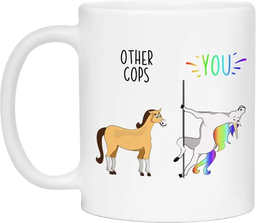 Vista 2 de Ransalex Funny Cop Gifts - Taza de café con diseño de unicornio contra caballo, idea de regalo de oficial de policía, agradecimiento de graduación