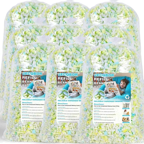 Vista 15 de Relleno de espuma viscoelástica triturada de 4.5 kg para silla de puf, relleno de primera calidad de alta densidad para puf