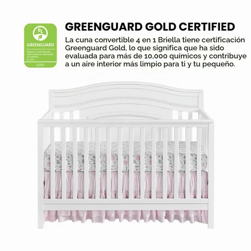 Vista 4 de Oxford Baby Briella, cuna convertible 4 en 1 para bebé en color blanco, con certificado GreenGuard Gold