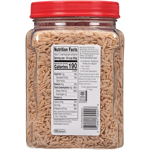 Vista 2 de RiceSelect Pasta en forma de arroz Orzo de trigo integral, sin OMG, vegana, tarros de 26.5 onzas, 4