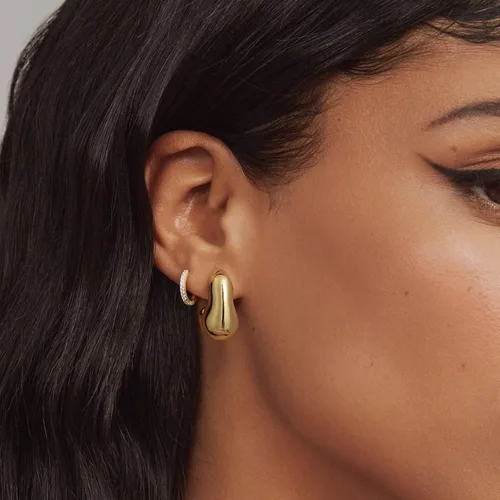 Vista 2 de KissYan Chunky Gold Hoop Earrings for Women, 14K Gold Plated Lightweight Hollow Open Hoops Thick Teardrop Earrings Sterling Silver Post Fashion