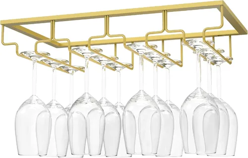 Vista 9 de Nuovoware Estante para copas de vino, soporte para copas de vino, 8 filas, color dorado profundo