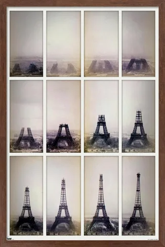 Vista 17 de Trends International Póster de pared con lapso de tiempo de construcción de la Torre Eiffel, 14.725 x 22.375 pulgadas, versión enmarcada de madera