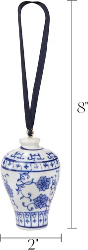 Vista 2 de Goaste Paquete de 4 mini adornos de tarro de jengibre, colgante colgante de Navidad, adornos colgantes de cerámica chinoiserie, decoración de árbol