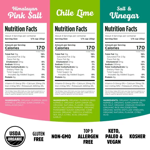 Vista 2 de Top Fox Snacks Semillas de calabaza para comer (Variedad, 3.5 oz) - Snacks sin gluten, snacks de proteínas, snacks keto, paleo y veganos - Tostadas