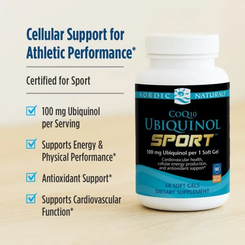 Vista 3 de Nordic Naturals Nordic CoQ10 Ubiquinol Sport - 60 mini geles blandos - 100 mg de ubiquinol - Salud cardíaca, rendimiento físico, producción