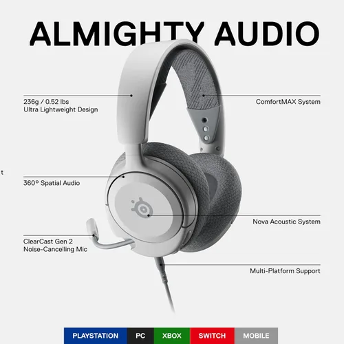 Vista 2 de SteelSeries Arctis Nova 1P - Auriculares para juegos multisistema, PS5PS4, PC, Xbox, Switch, color blanco