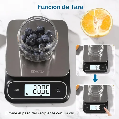 Vista 7 de BOMATA Balanza de cocina impermeable IPX6, precisión alta de 0.1 g/0.01 oz, 5 kg/11 lbs, balanza digital con luz de fondo, plataforma de pesaje