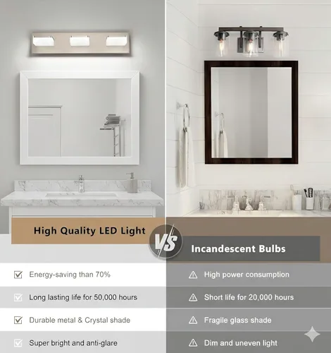 Vista 5 de Luces de Tocador de Níquel Cepillado para Baño - Lámpara de Tocador de 3 Luces - Apliques de Pared LED Regulables - Luz Diurna 5500K - Elegantes