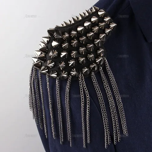 Vista 5 de AUEAR, 1 Pair Rivet Shoulder Epaulets Tassel Chain Fashion Metal Epaulettes Badge for Men and Women