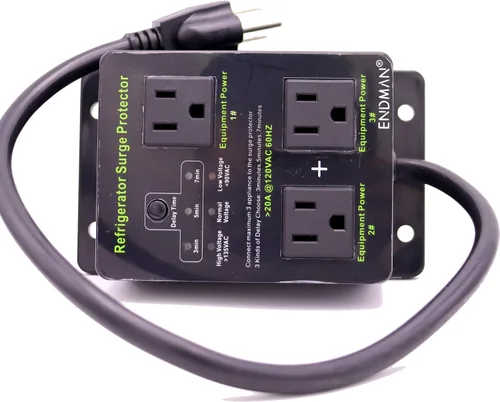 Vista 5 de Protector contra sobretensiones para refrigerador ENDMAN para electrodomésticos con tres salidas con retardo de tiempo, protege contra apagón