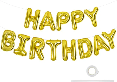 Vista 45 de TONIFUL Pancarta de Globos Negros de Feliz Cumpleaños de 16 Pulgadas con Letras de Papel de Aluminio Mylar, Cartel Banderín Reutilizable