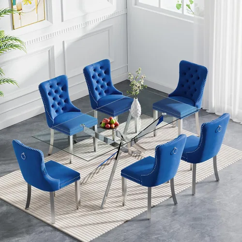 Vista 104 de Juego de mesa de comedor de cristal plateado moderno de 47 pulgadas para 2, juego de mesa de comedor de cocina redonda de 3 piezas con patas