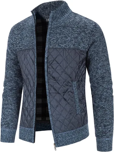 Vista 3 de LCMTWX Chaqueta térmica gruesa de invierno para hombre, cuello alto, suéter de empalme de punto, abrigo casual, elegante acolchado para hombre