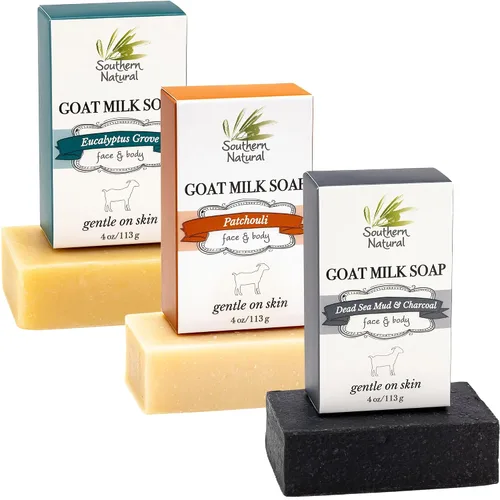 Vista 9 de Southern Natural Barra de jabón de carbón activado (paquete de 3) jabón facial y corporal para pieles sensibles con lodo del mar muerto, leche