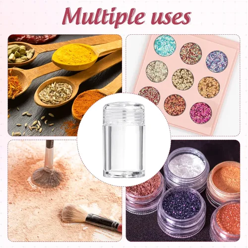 Vista 7 de RAYNAG 6 botellas vacías de polvo suelto para viajes, cosméticos con purpurina en polvo, para sombra de ojos, botella agitadora con tamiz y tapas