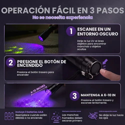 Vista 14 de 395nm UV Light Black Light Flashlight for Pet Urine Detection