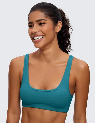 Vista 20 de CRZ YOGA Butterluxe - Mini brasier para mujer, cuello redondo, de bajo impacto, inalámbrico, deportivo, yoga, acolchado, para entrenamiento